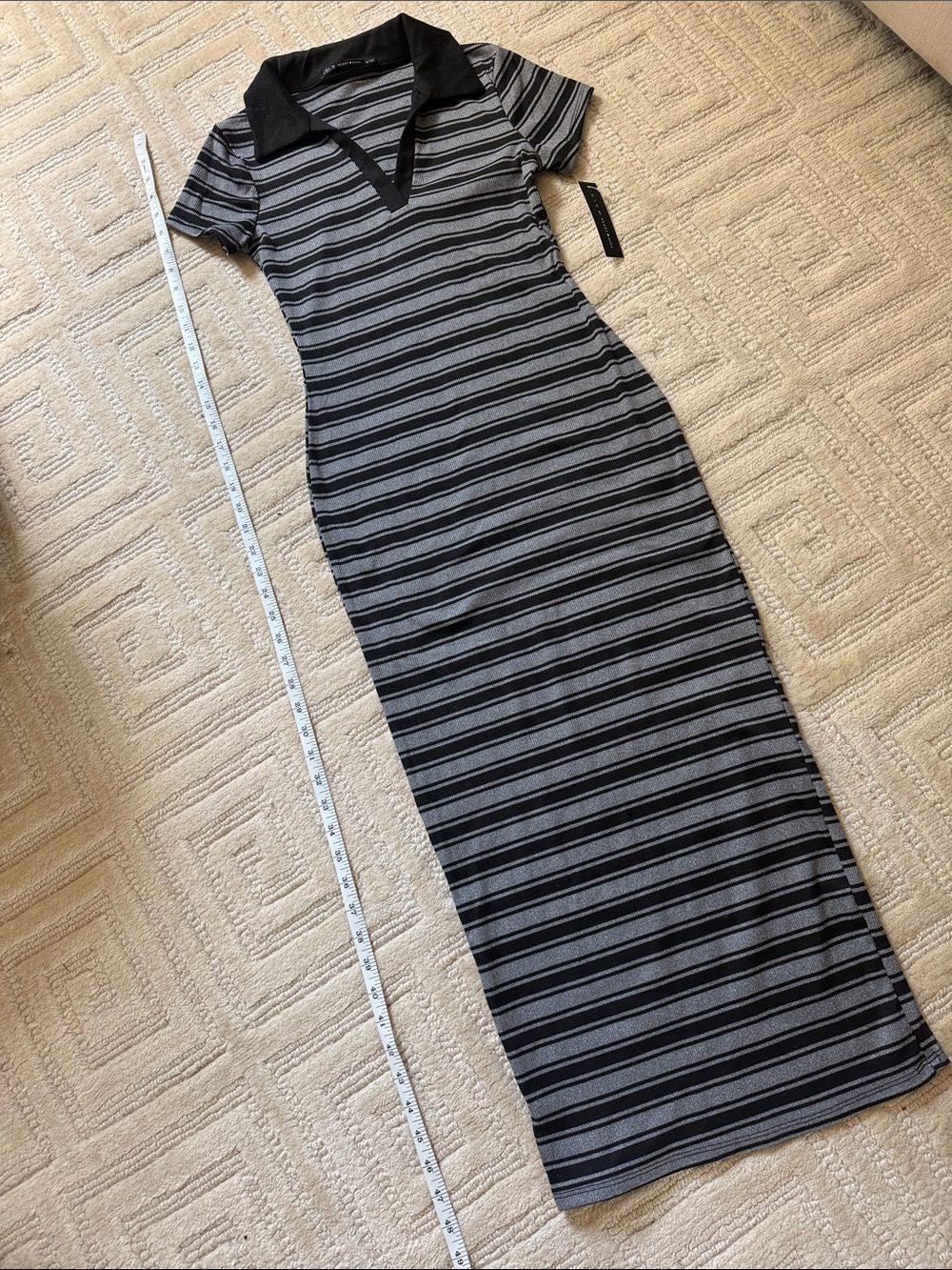 Heart Hips Striped Polo Maxi Dress - Black & Gray
